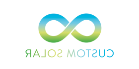 定制太阳能 company logo - a blue and green horizontal infinity symbol, 下面有蓝色字母的“定制太阳能”