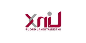 Linx 国际 company logo - dark red lettering of 'Linx' with the dot of the 'i' and one side of the 'x' coloured light grey